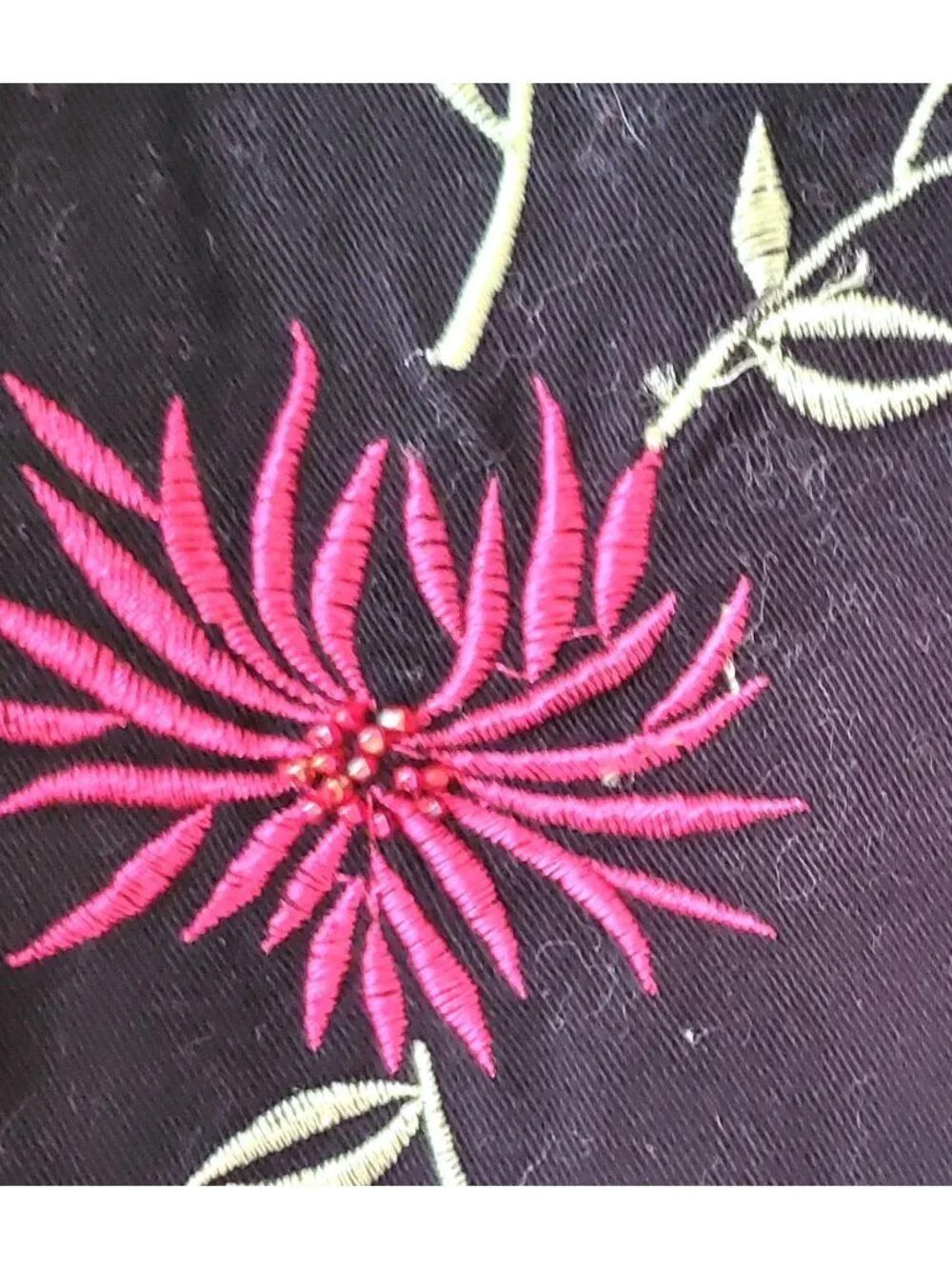 VINTAGE STUDIO WEST BLACK EMBROIDERED BEADED FLORAL 90S COTTAGECORE SHIRT L NWOT - Picture 3 of 5
